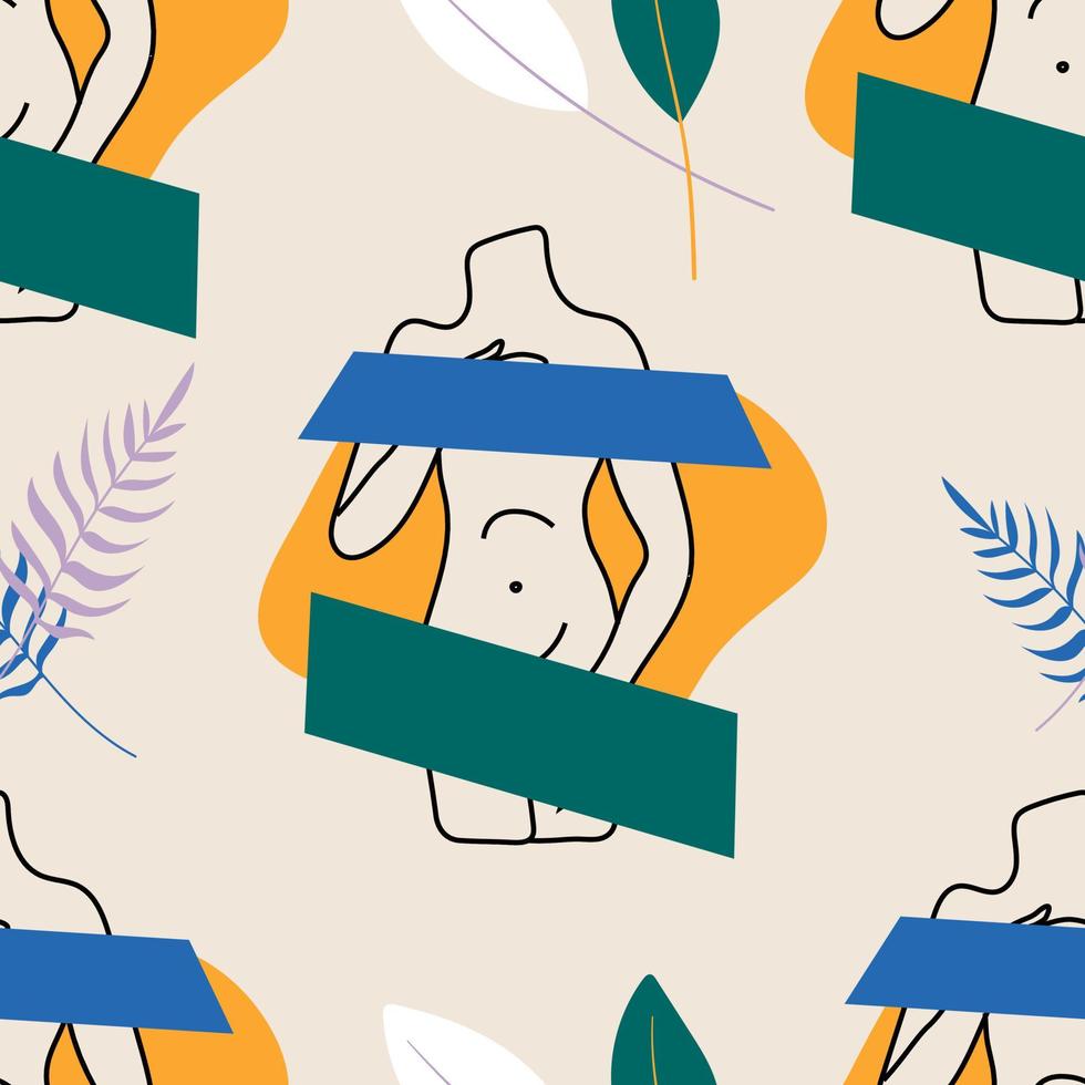 Seamless pattern with Greek antique trippi sculptures and botanical elements in ancient Greek style vector
