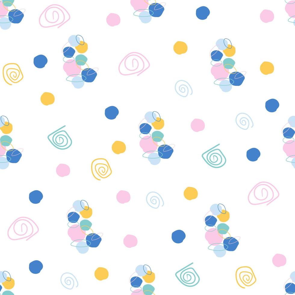 Seamless abstract pattern with hand-drawn dot curls arranged chaotically festive confetti and cute circles vector