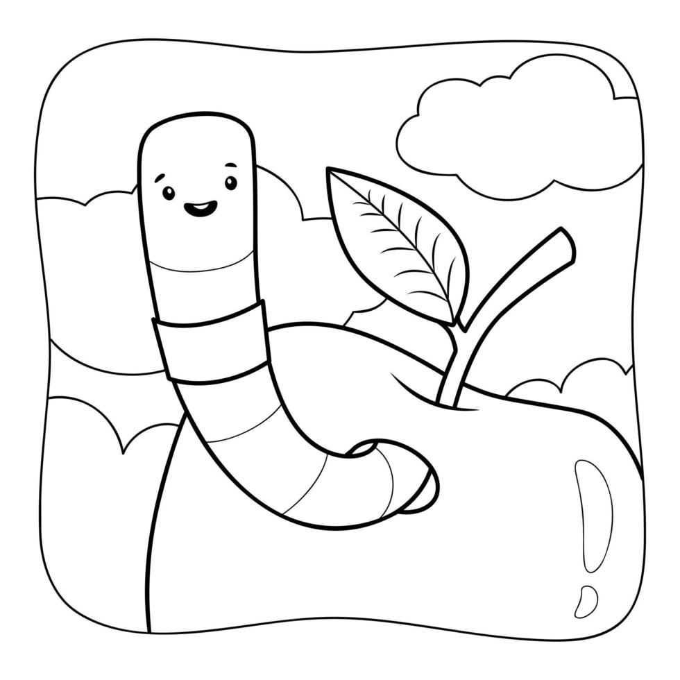 gusano blanco y negro. libro para colorear o página para colorear para niños. ilustración de vector de fondo de naturaleza