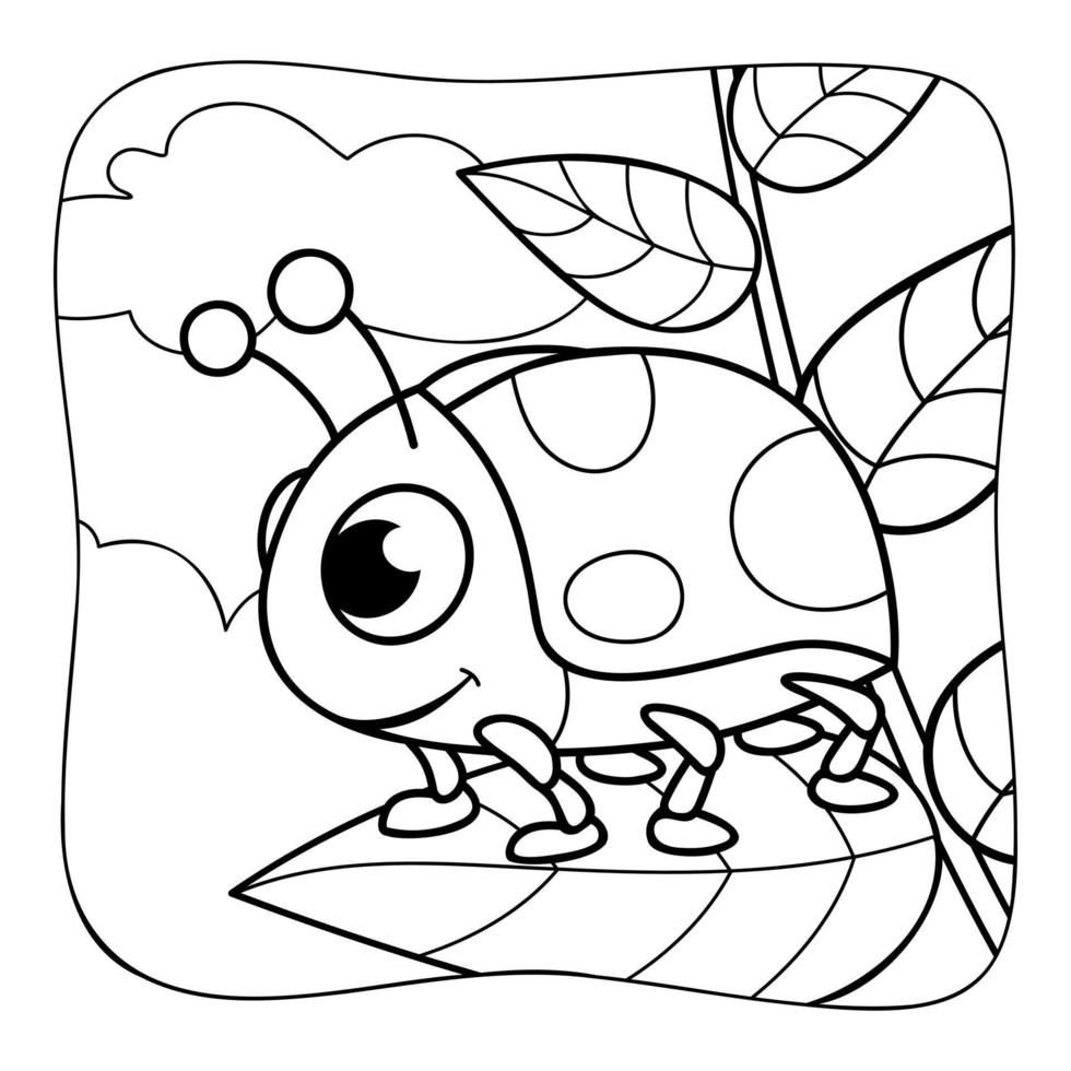 mariquita en blanco y negro. libro para colorear o página para colorear para niños. ilustración de vector de fondo de naturaleza