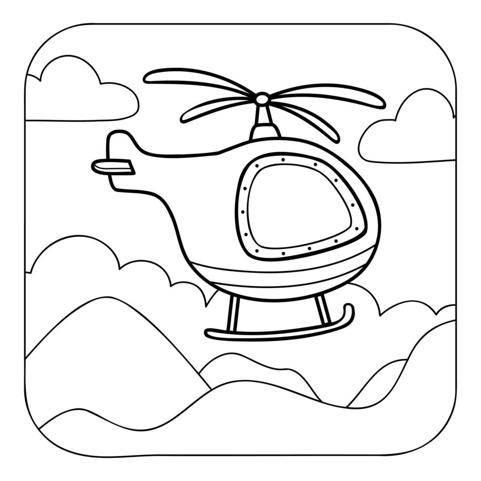 Helicopter black and white. Coloring book or Coloring page for kids. Nature background vector illustration