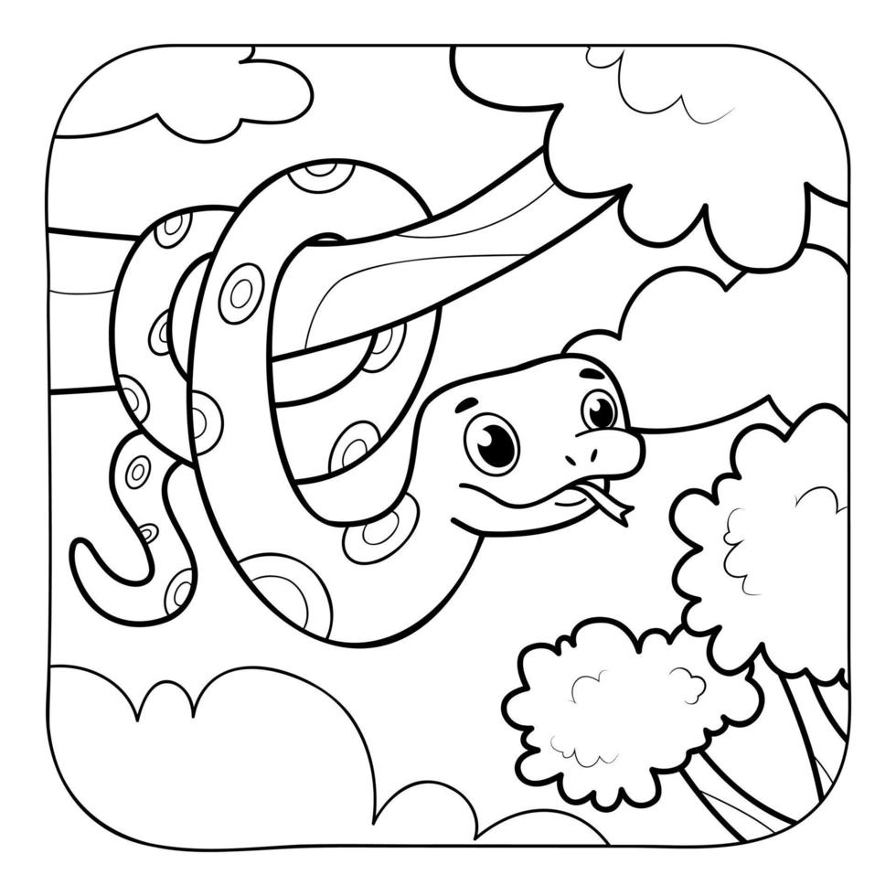 serpiente en blanco y negro. libro para colorear o página para colorear para niños. ilustración de vector de fondo de naturaleza