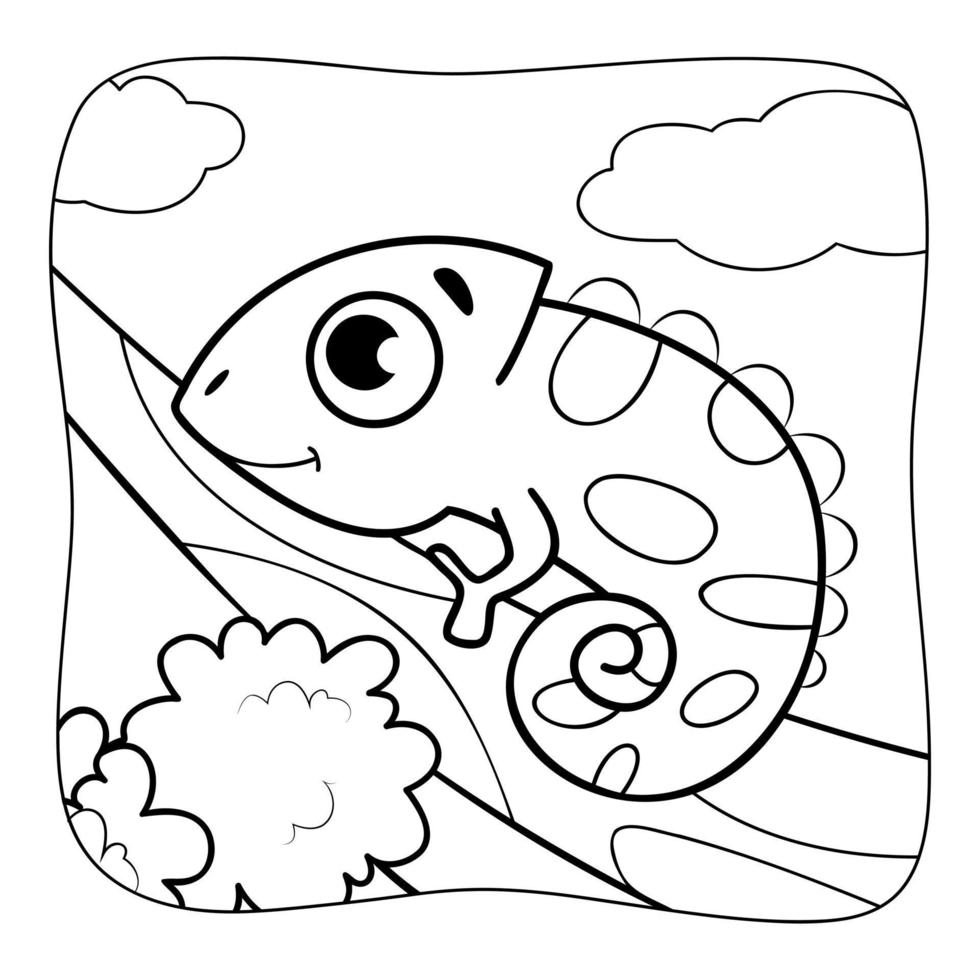 iguana en blanco y negro. libro para colorear o página para colorear para niños. ilustración de vector de fondo de naturaleza