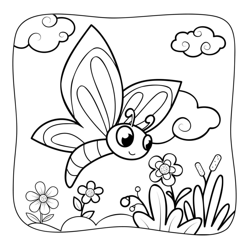 Butterfly black and white. Coloring book or Coloring page for kids. Nature background vector illustration