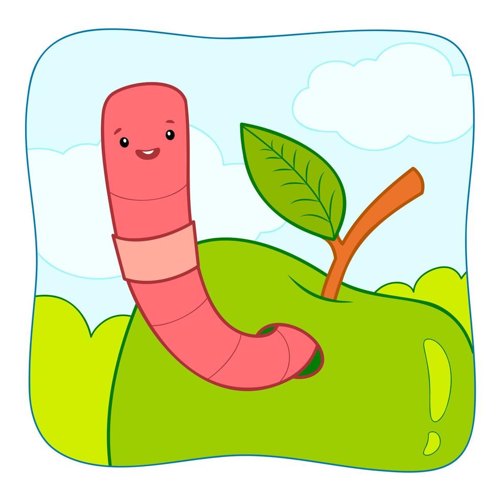 Cute Worm cartoon. Worm clipart vector illustration. Nature background