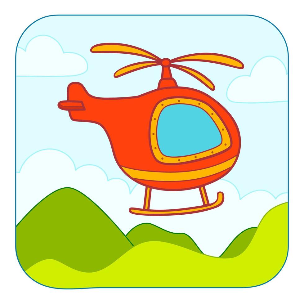 Cute Helicopter cartoon. Helicopter clipart vector illustration. Nature background