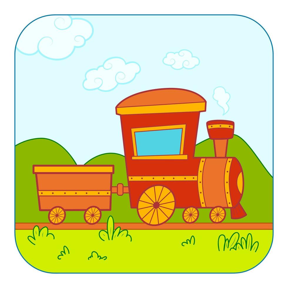 Cute Train cartoon. Train clipart vector illustration. Nature background