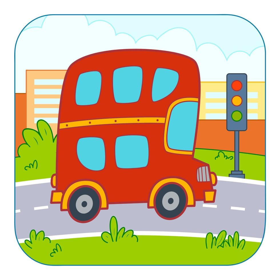 Cute Bus cartoon. Bus clipart vector illustration. Nature background