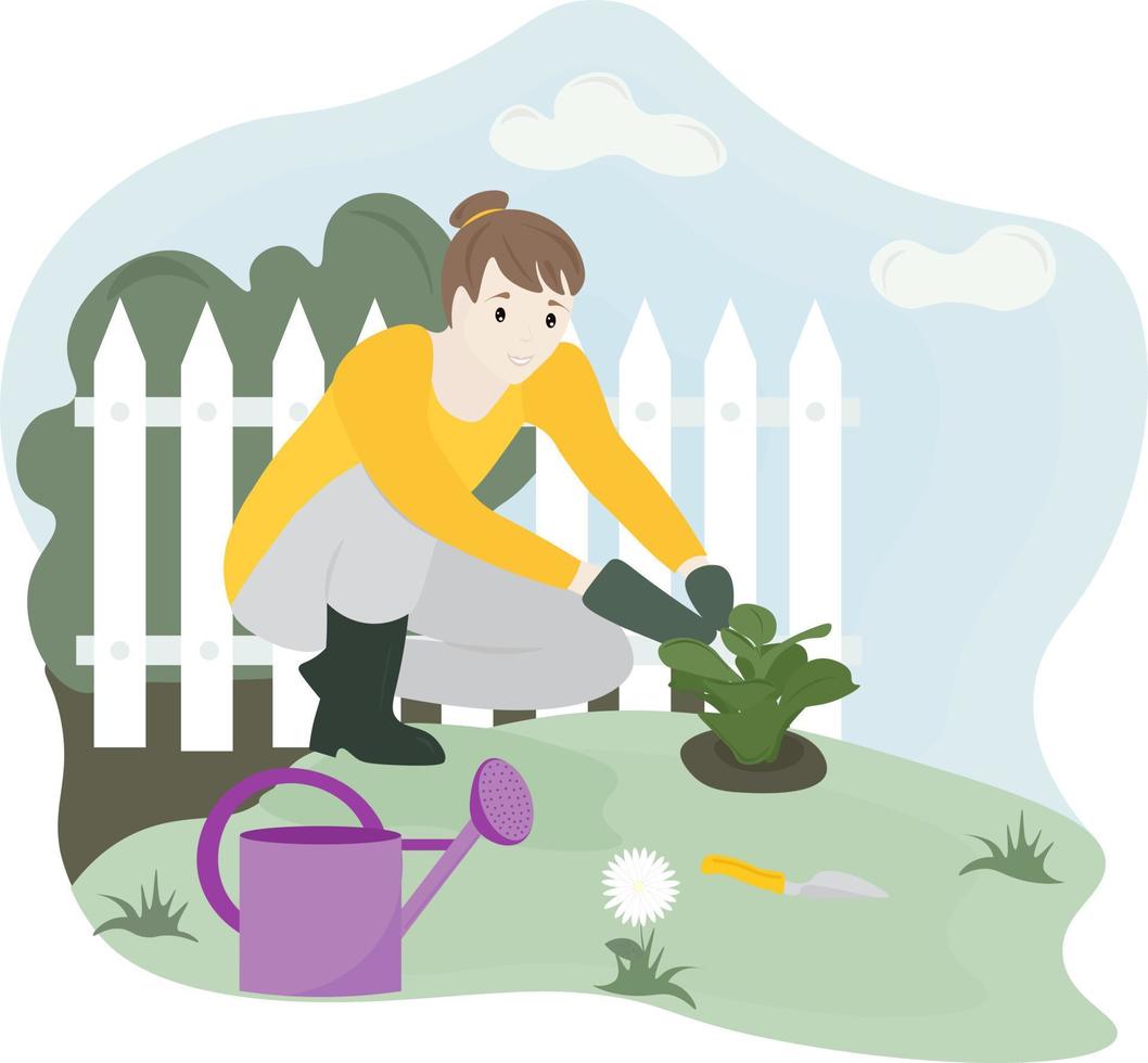 young woman planting a sprout vector