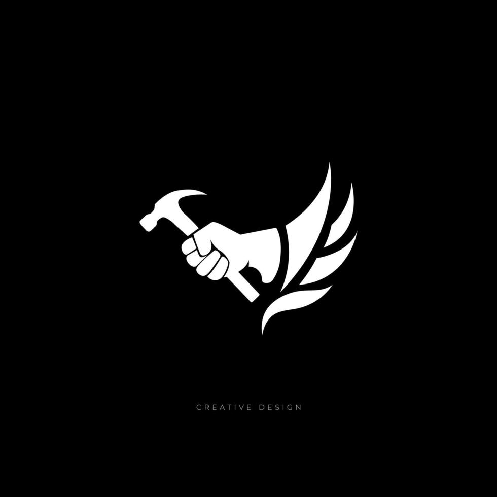 Hammer in hand with wings branding logo vector