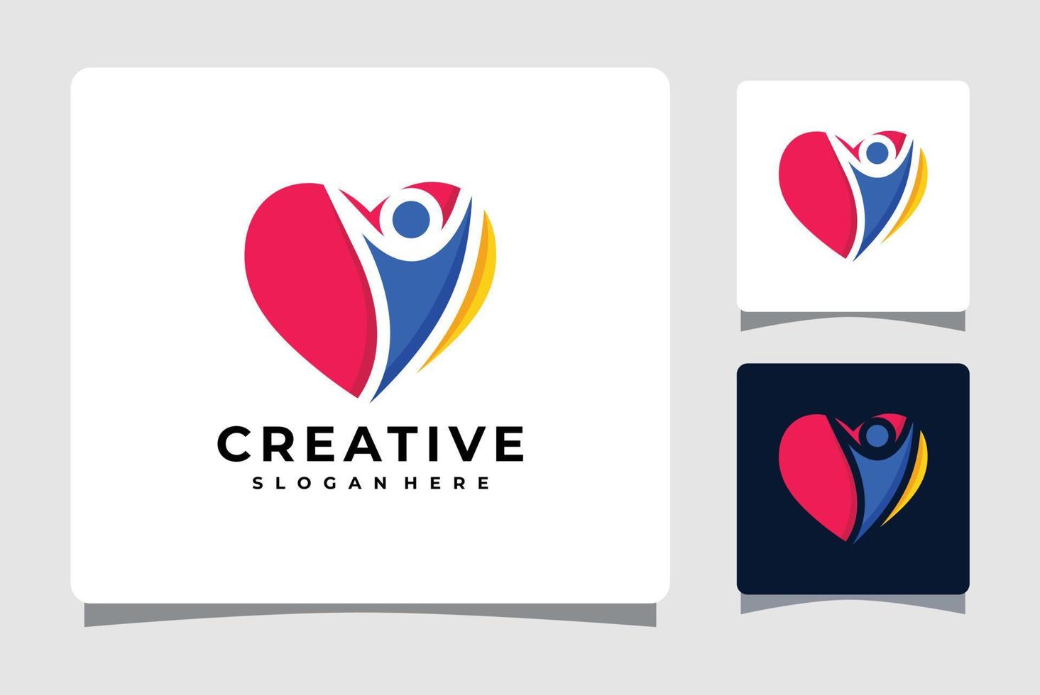 Heart Colorful Happy People Logo Template With Business Card Design Inspiration vector