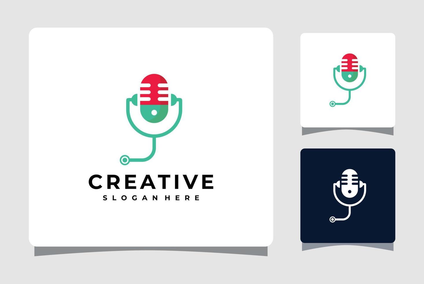 Microphone Podcast Audio Logo Template With Business Card Design Inspiration vector