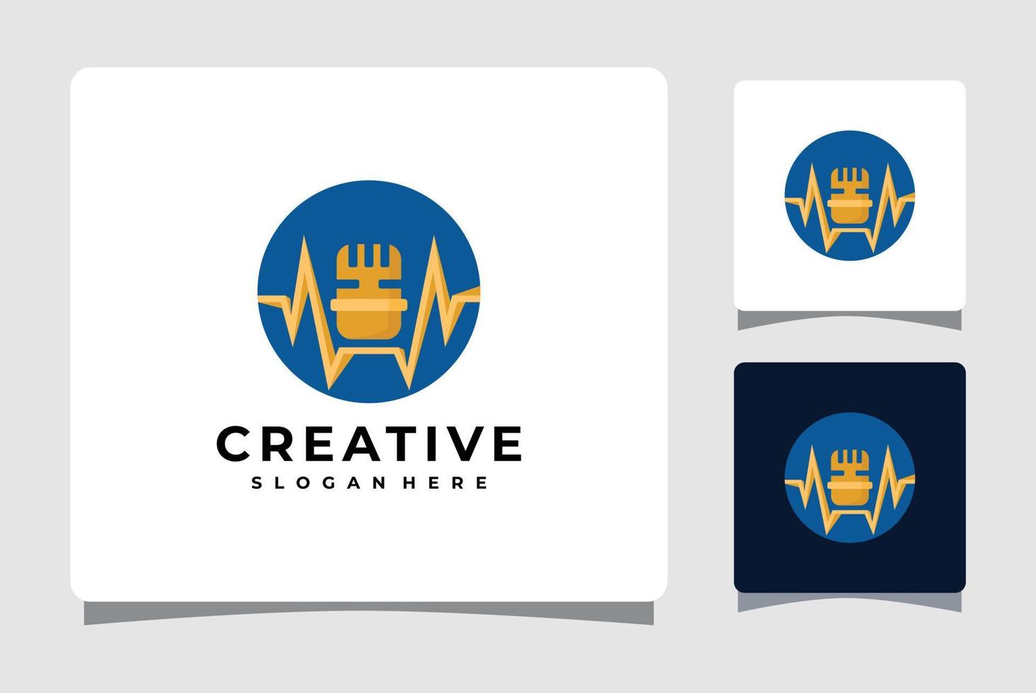 Podcast Sound Audio Wave Logo Template With Business Card Design Inspiration vector