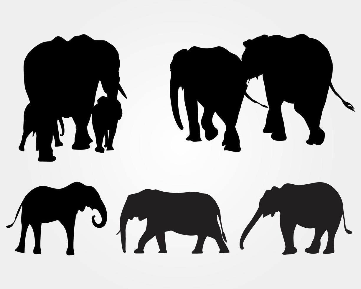 conjunto de una silueta de elefante negro vector