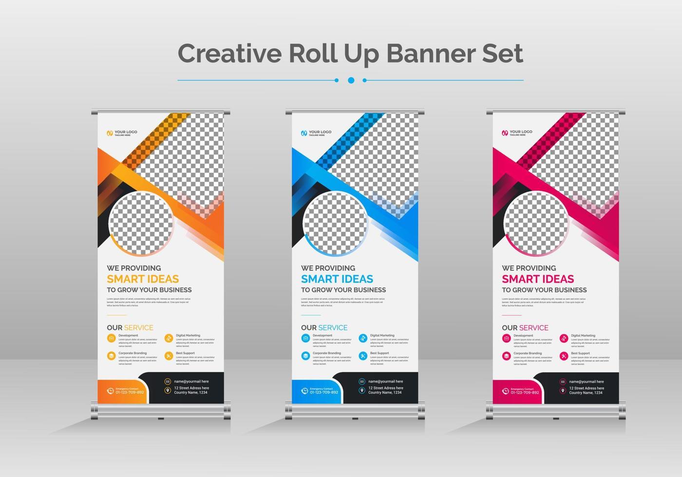 Corporate Business roll up banner, standee business banner template vector