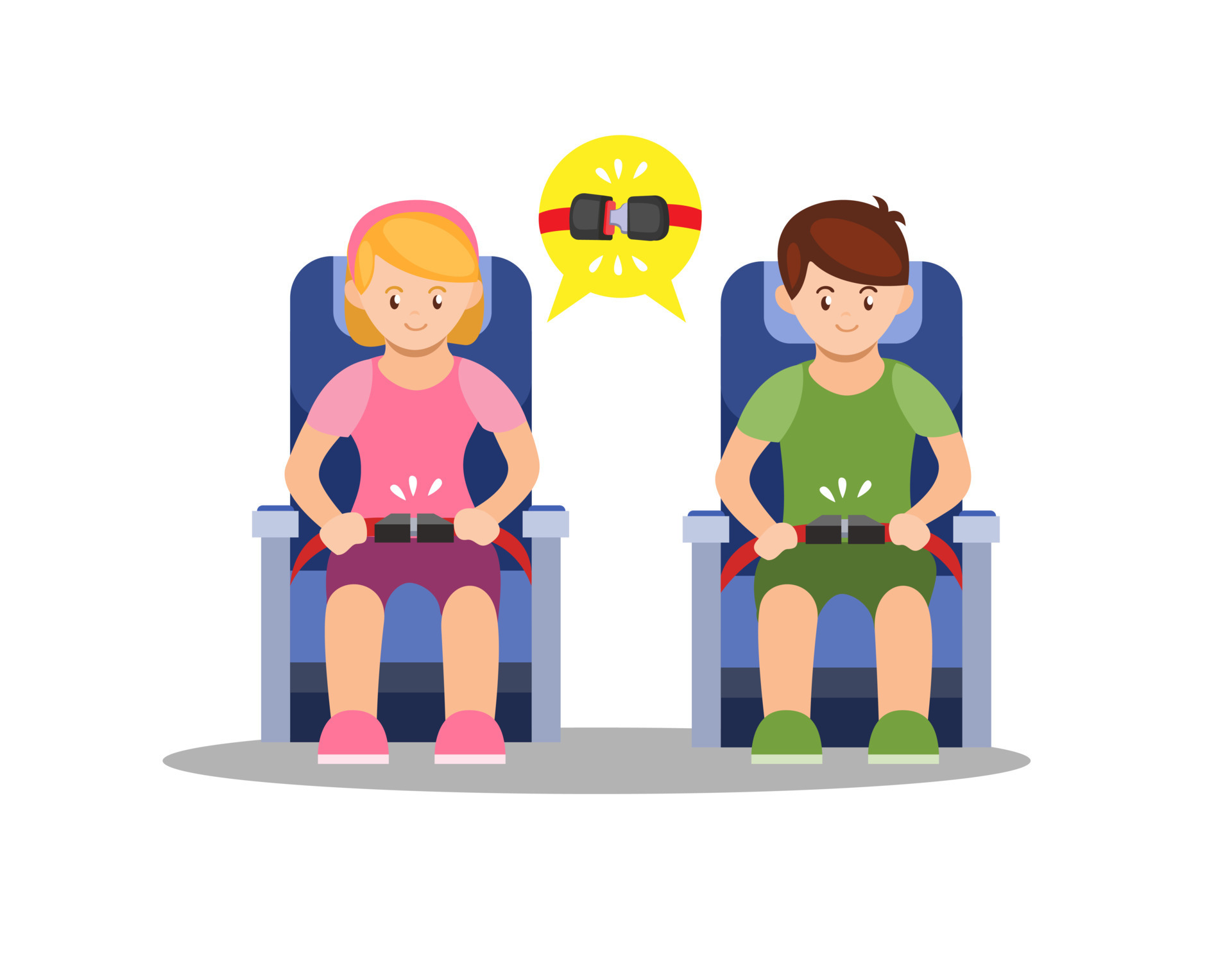 People sit wearing passenger seat belt in plane transportation
