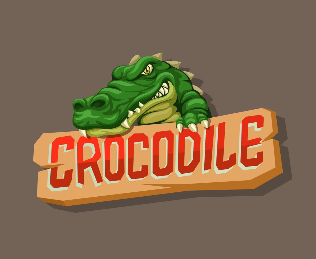 Crocodile with sign board mascot . reptile animal.cartoon illustration vector