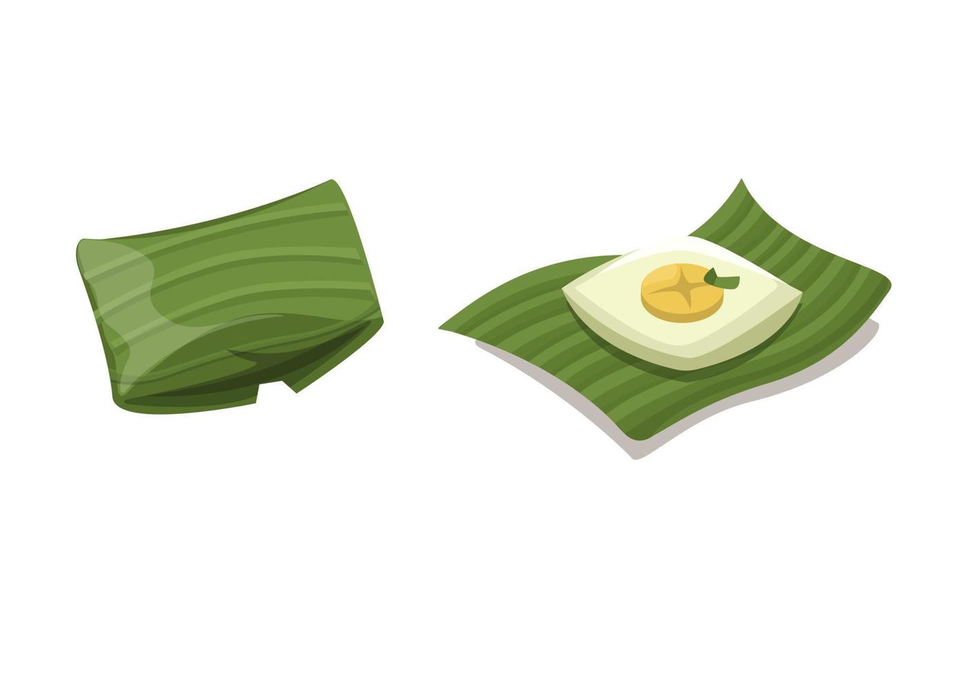 Nagasari is a traditional javanese steamed cake made of rice flour filled with slice of banana wrapped in banana leaves illustration vector