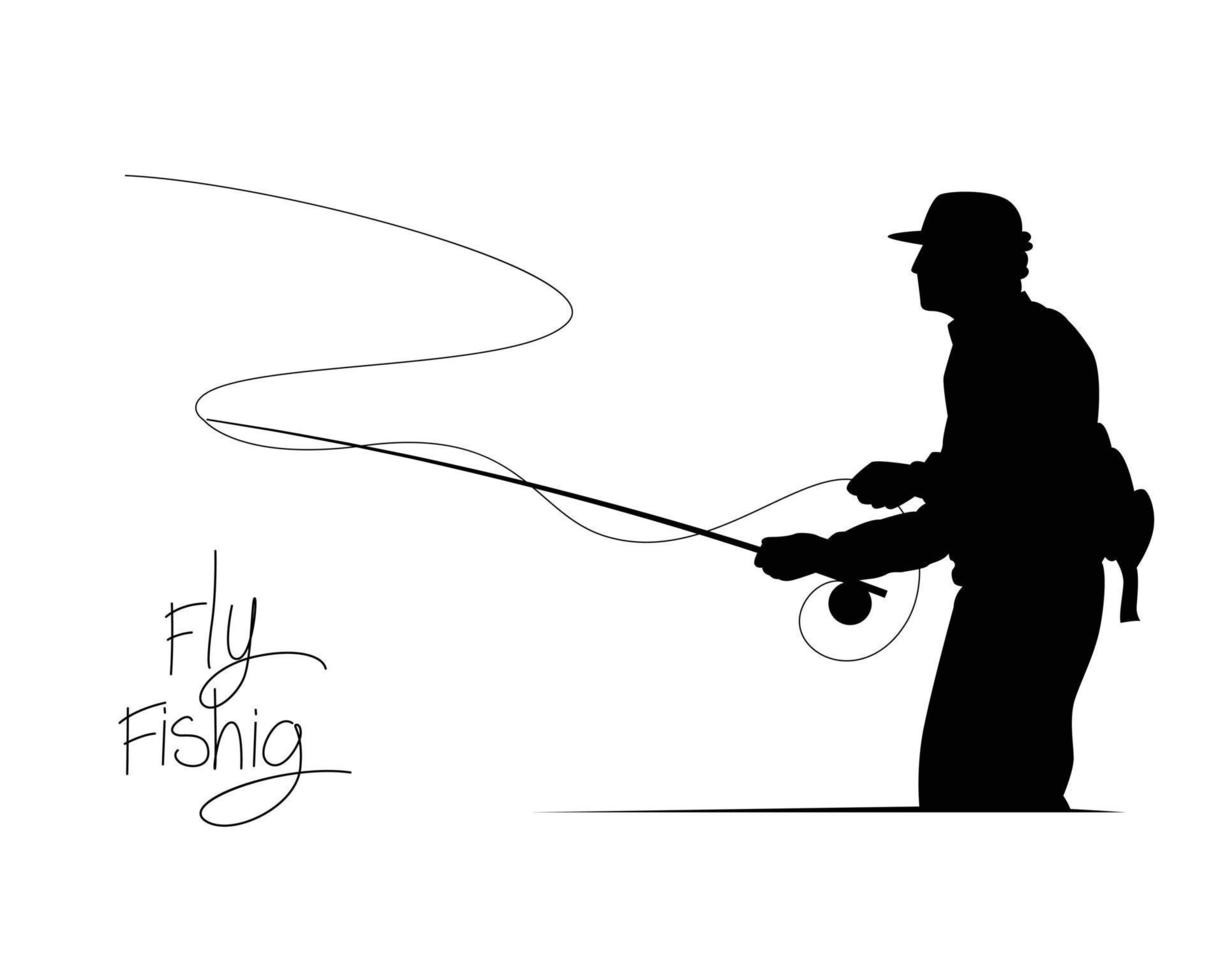 Silhouette fisherman throw hook. vector