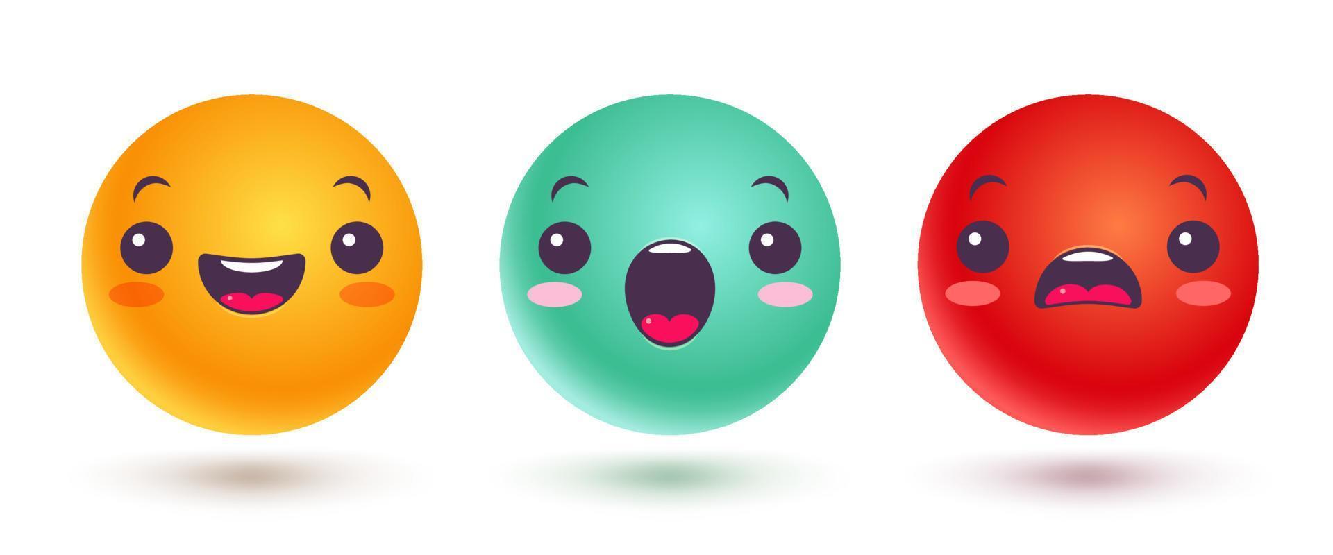 Vector set icons of emoji in kawaii style.