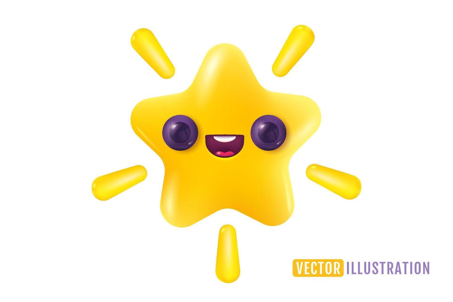 Vector icon of yellow star in realistic 3D style. Achievements for games or customer rating feedback of website. Vector illustration of star in kawaii style.