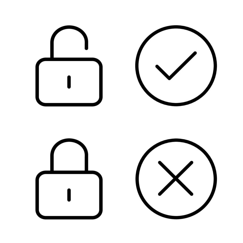 set of lock and tick icons isolated on a white background vector