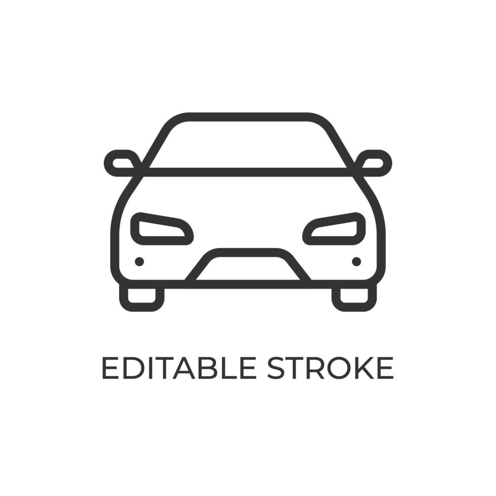 Car front view line icon. Ground transport. Used for moving around the city, countryside and travel. Isolated vector illustration on a white background. Editable stroke.