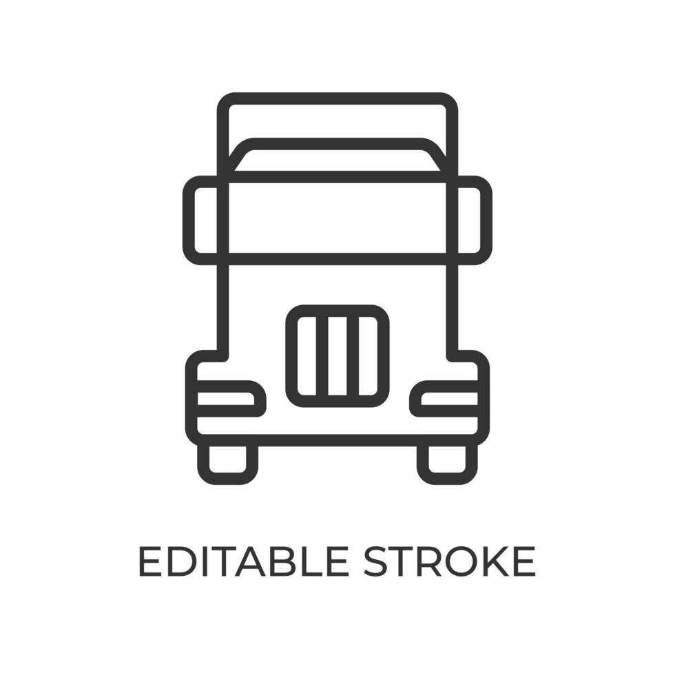 Truck front view line icon. Ground transport. Used for freight and delivery. Isolated vector illustration on a white background. Editable stroke.