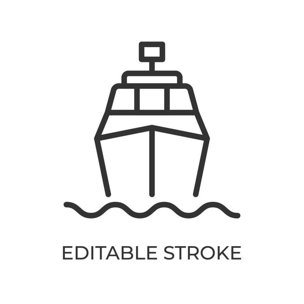 Ship front view line icon. Water transport. Used for passenger and freight traffic. Isolated vector illustration on a white background. Editable stroke.