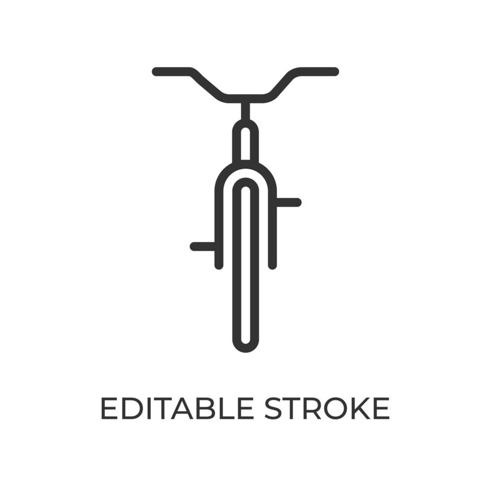 Bicycle front view line icon. Eco-friendly ground transportation. Used for sports, entertainment and travel. Isolated vector illustration on a white background. Editable stroke.