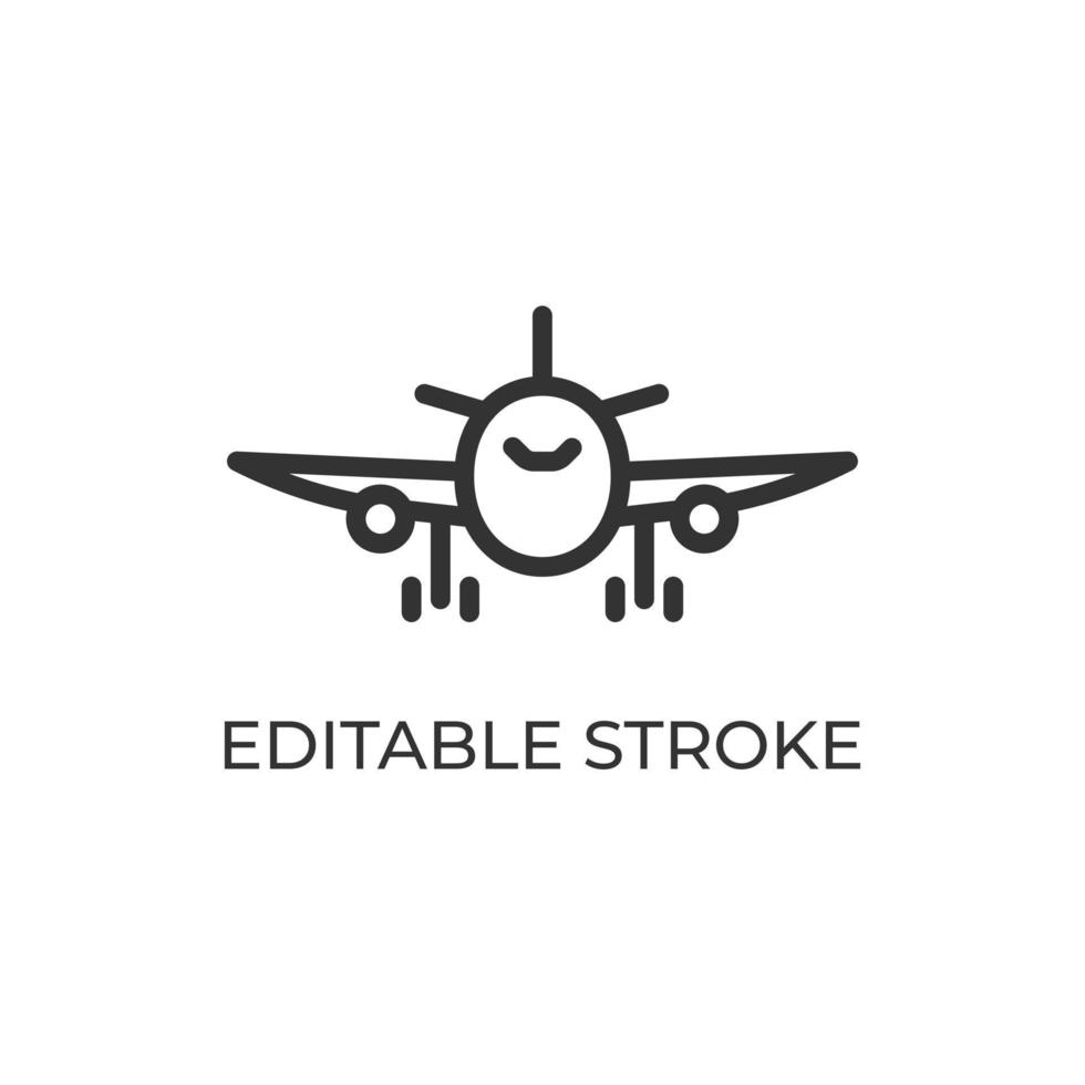 Airplane front view line icon. Air transport Used for movement, business flights and travel. Isolated vector illustration on a white background. Editable stroke.