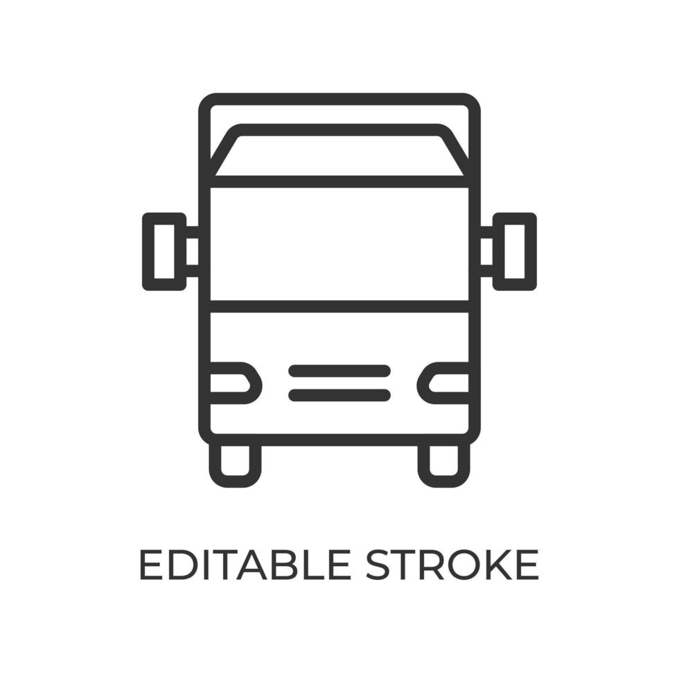 Truck front view line icon. Ground transport. Used for freight and delivery. Isolated vector illustration on a white background. Editable stroke.