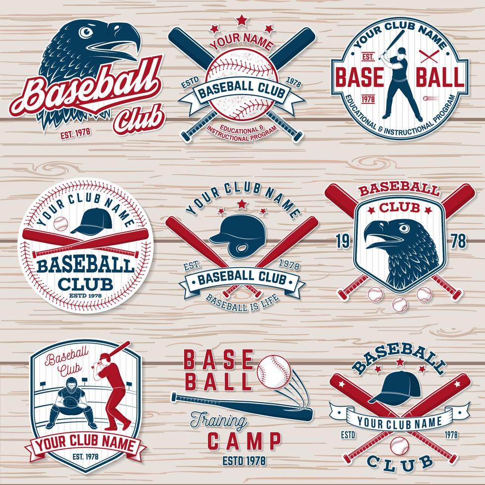 conjunto de insignias del club de béisbol o softbol. ilustración vectorial concepto para camisa o logo, vector