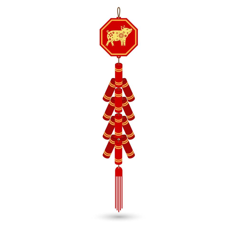 Red chinese firecracker flat icon. vector