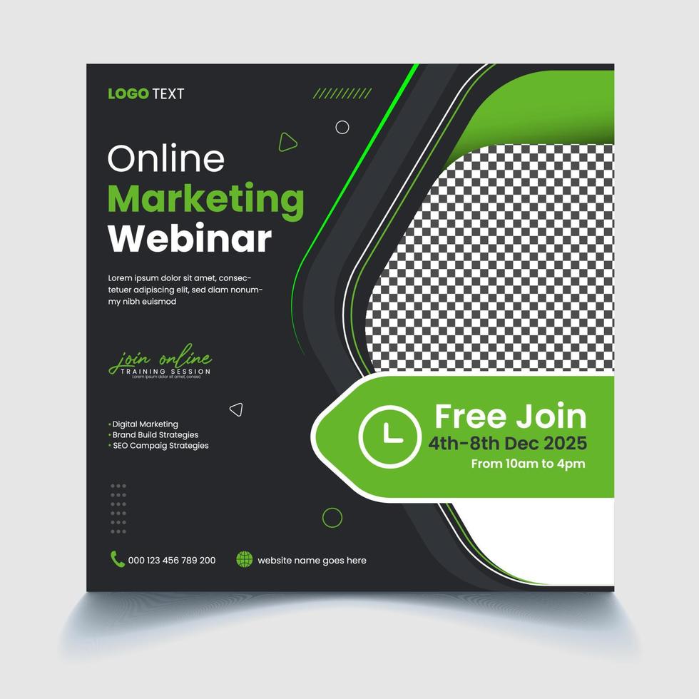 Online marketing webinar social media post template vector