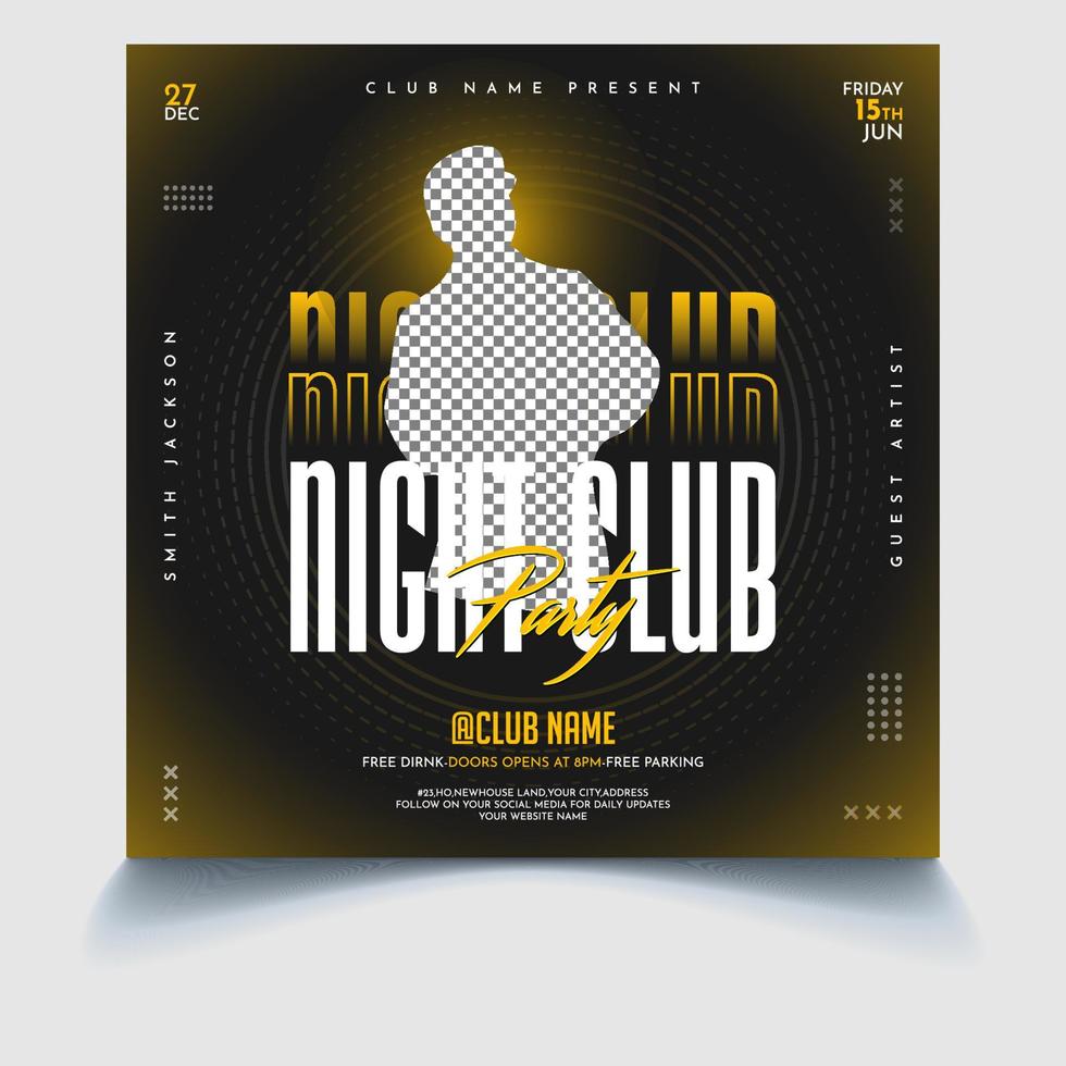 Night club party flyer template social media post banner or poster vector