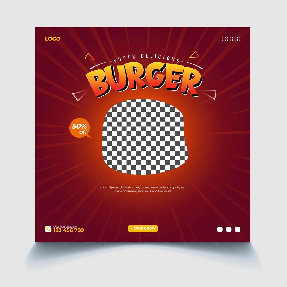 Super delicious burger social media post design vector