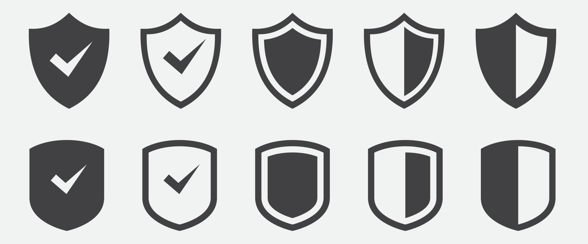 conjunto de iconos de escudo de seguridad aislado sobre fondo blanco. vector de protección, escudo, seguridad y defensa.