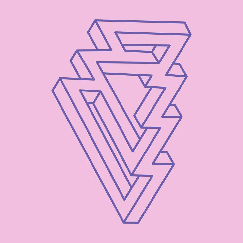 Optical illusion logo. Impossible shapes. Sacred geometry figures. Abstract eternal geometric objects. Impossible endless outline shapes. Op art. Impossible geometry shape on a pastel pink background. vector