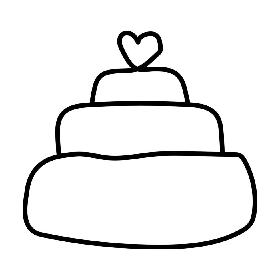 postre de pastel de bodas con corazón. icono de vector de arte de línea.