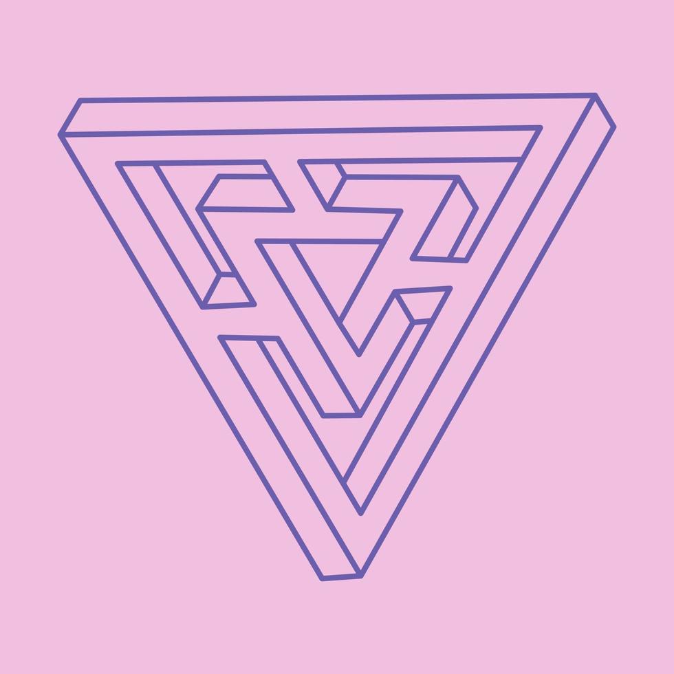 forma imposible, logotipo de ilusión óptica, triángulo vectorial. objeto de arte óptico. figura geométrica vector