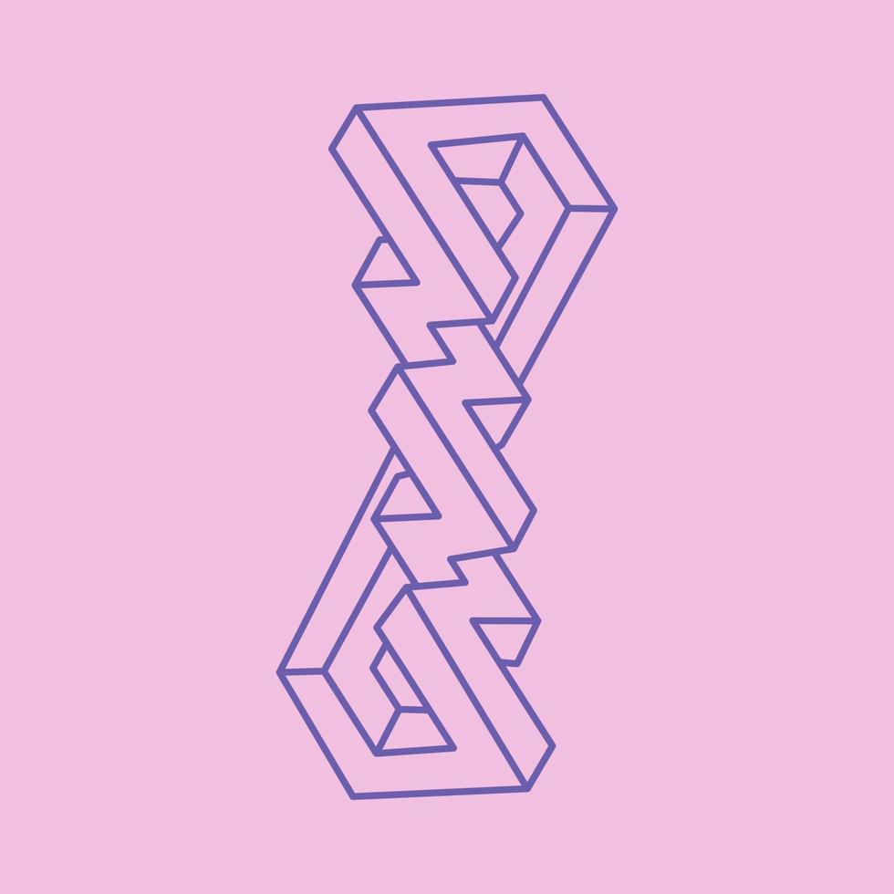 Optical illusion logo. Impossible shapes. Sacred geometry figures. Abstract eternal geometric objects. Impossible endless outline pattern. Optical art. Impossible geometry shape on a pink background. vector