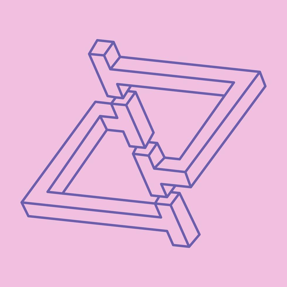 Impossible shapes. Sacred geometry. Optical illusion pattern. Abstract eternal geometric objects. Optical art. Impossible geometry symbol on a pink background. Line art. vector