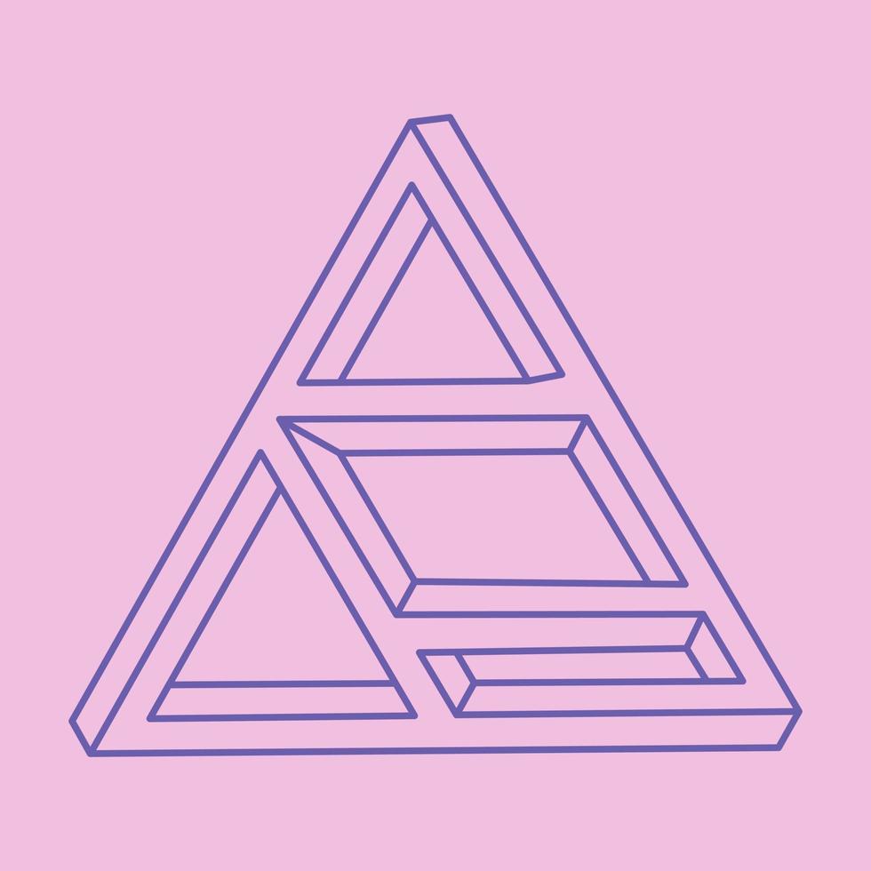 logotipo de ilusión óptica. formas imposibles. figuras de geometría sagrada. objetos geométricos eternos abstractos. Triángulo de contorno sin fin imposible. arte óptico. forma de geometría imposible sobre un fondo rosa. vector