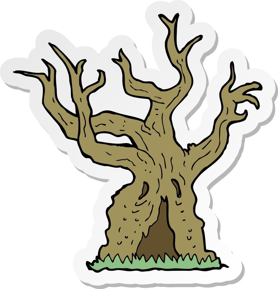 sticker of a cartoon spooky old tree vector