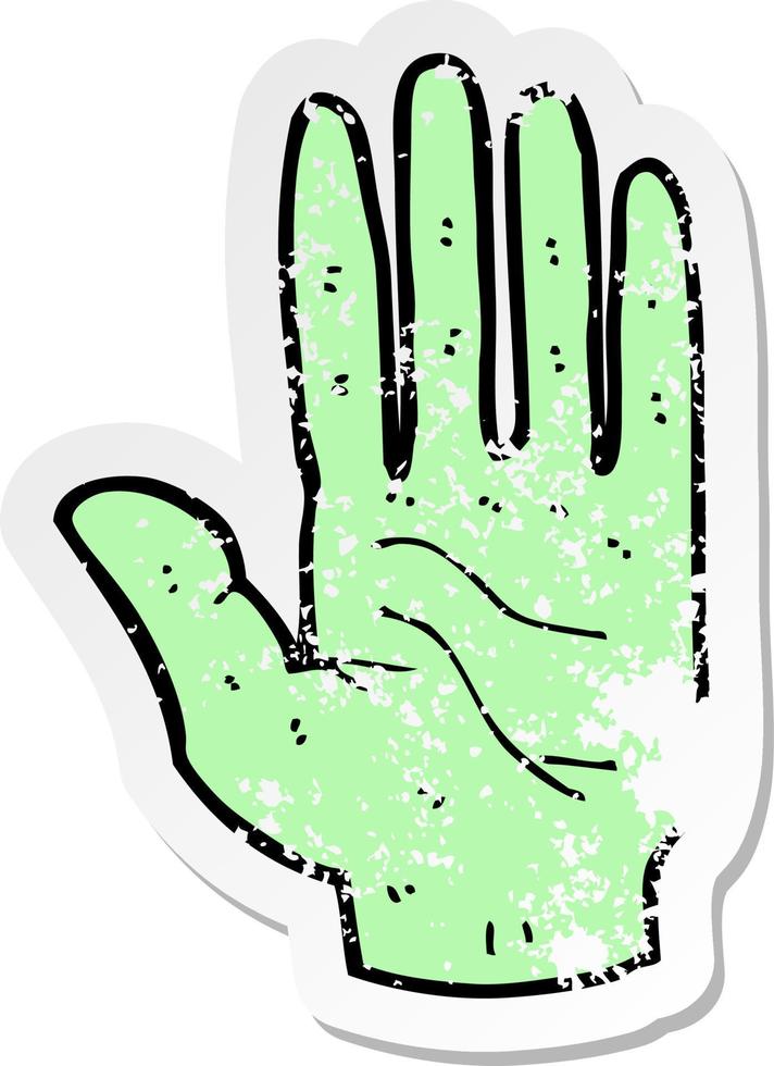 retro distressed sticker of a cartoon zombie hand vector