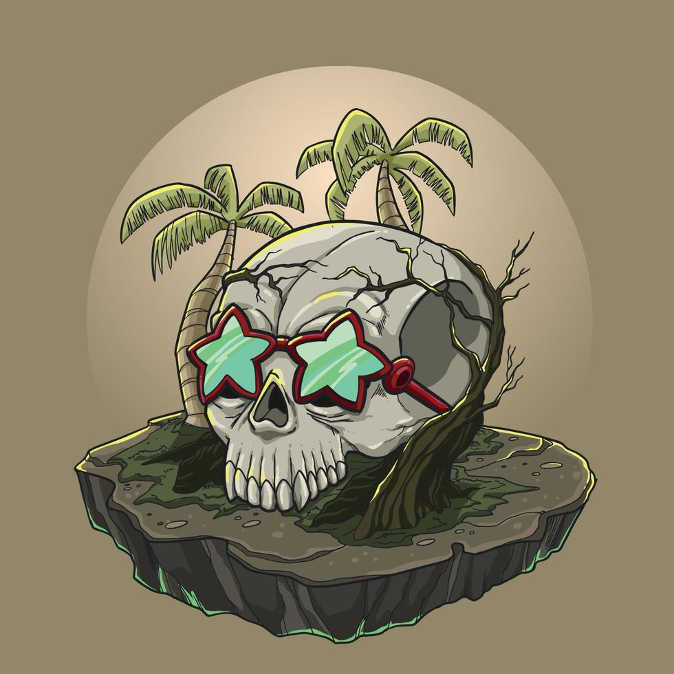 tropical skull cast a way on island vector