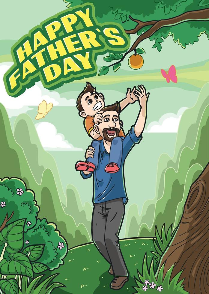 happy fathers day fathers and son playing together vector