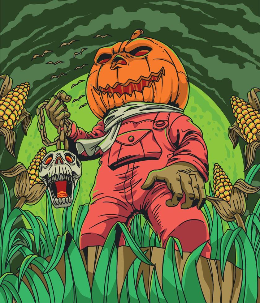 scary pumpkin head monster haunted vector
