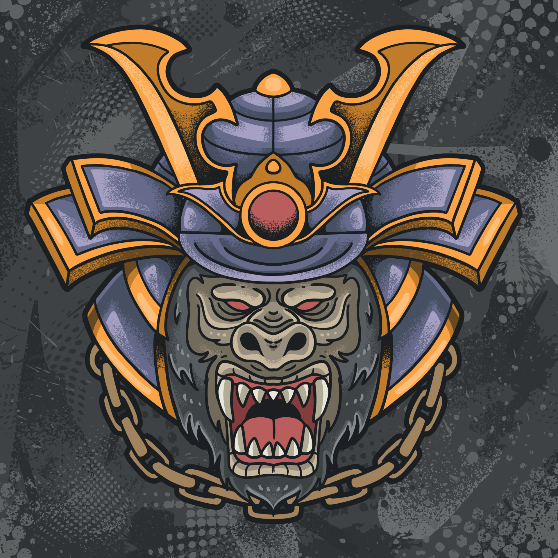 gorilla screaming with samurai warrior helmet 8347262 Vector Art at